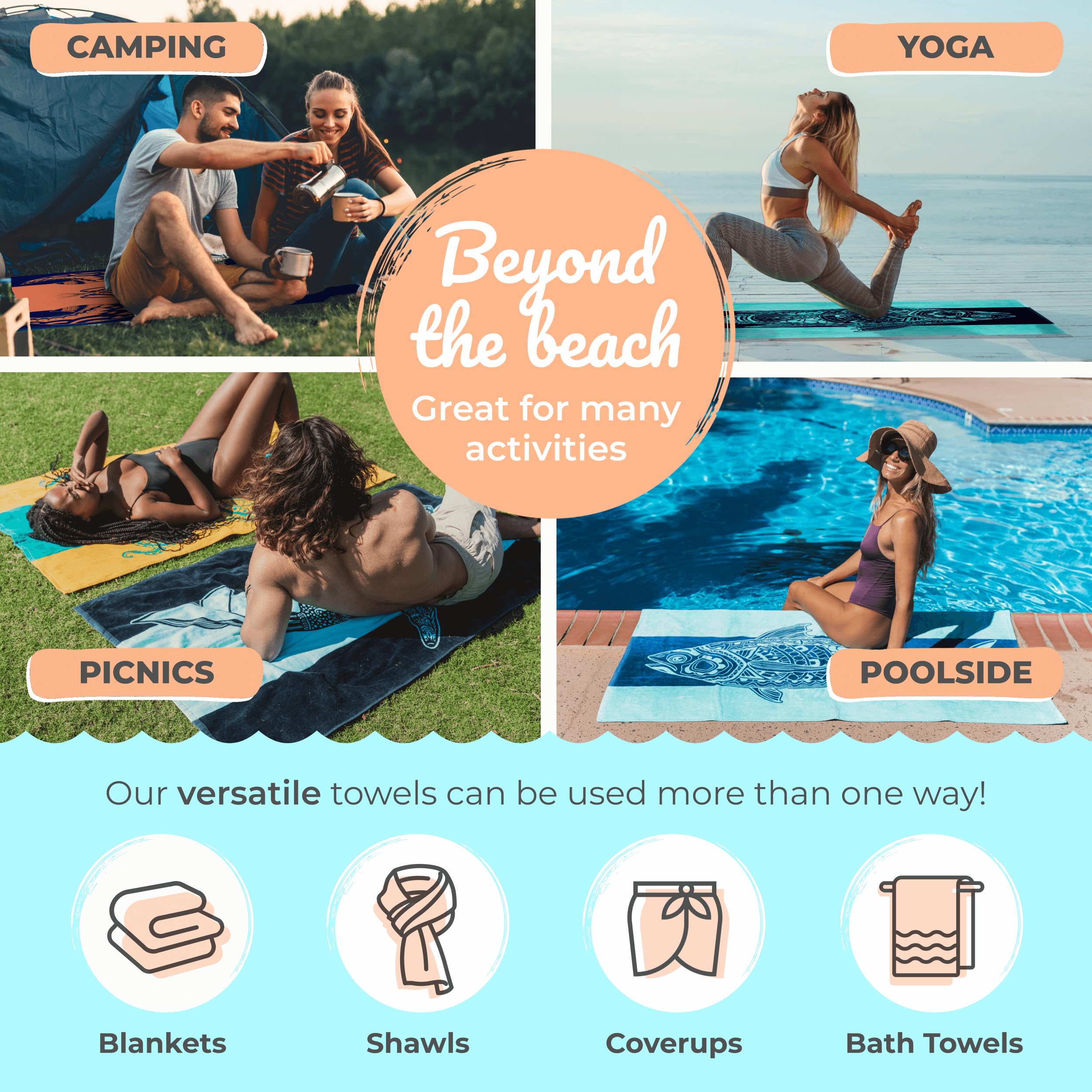 Nova Blue Flamingo Beach Towel tropical design adds vacation vibe to days.