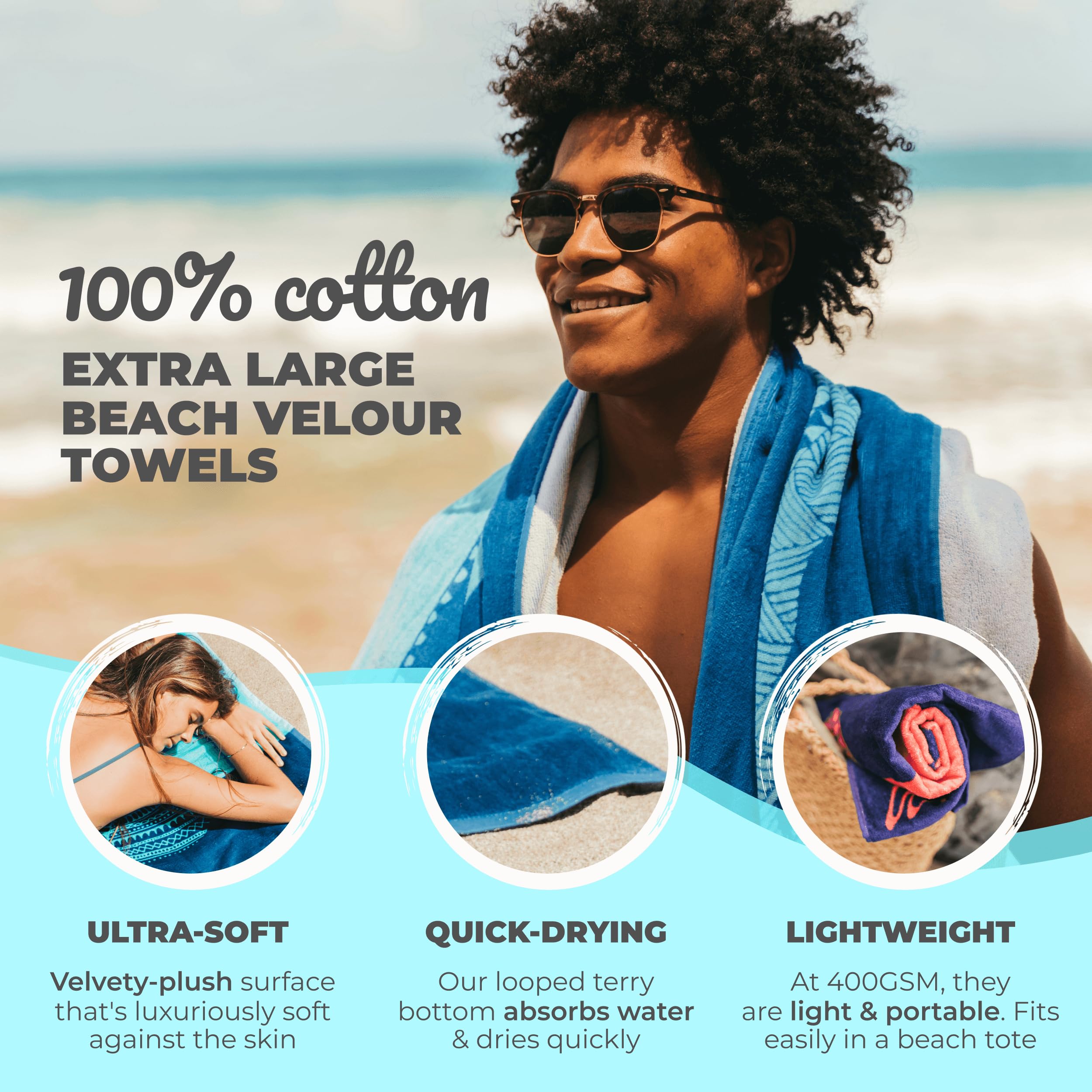 Nova Blue Shark Beach Towel with light blue stripe by the pool