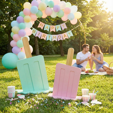 Novabright wooden ice cream sign base setup for photos