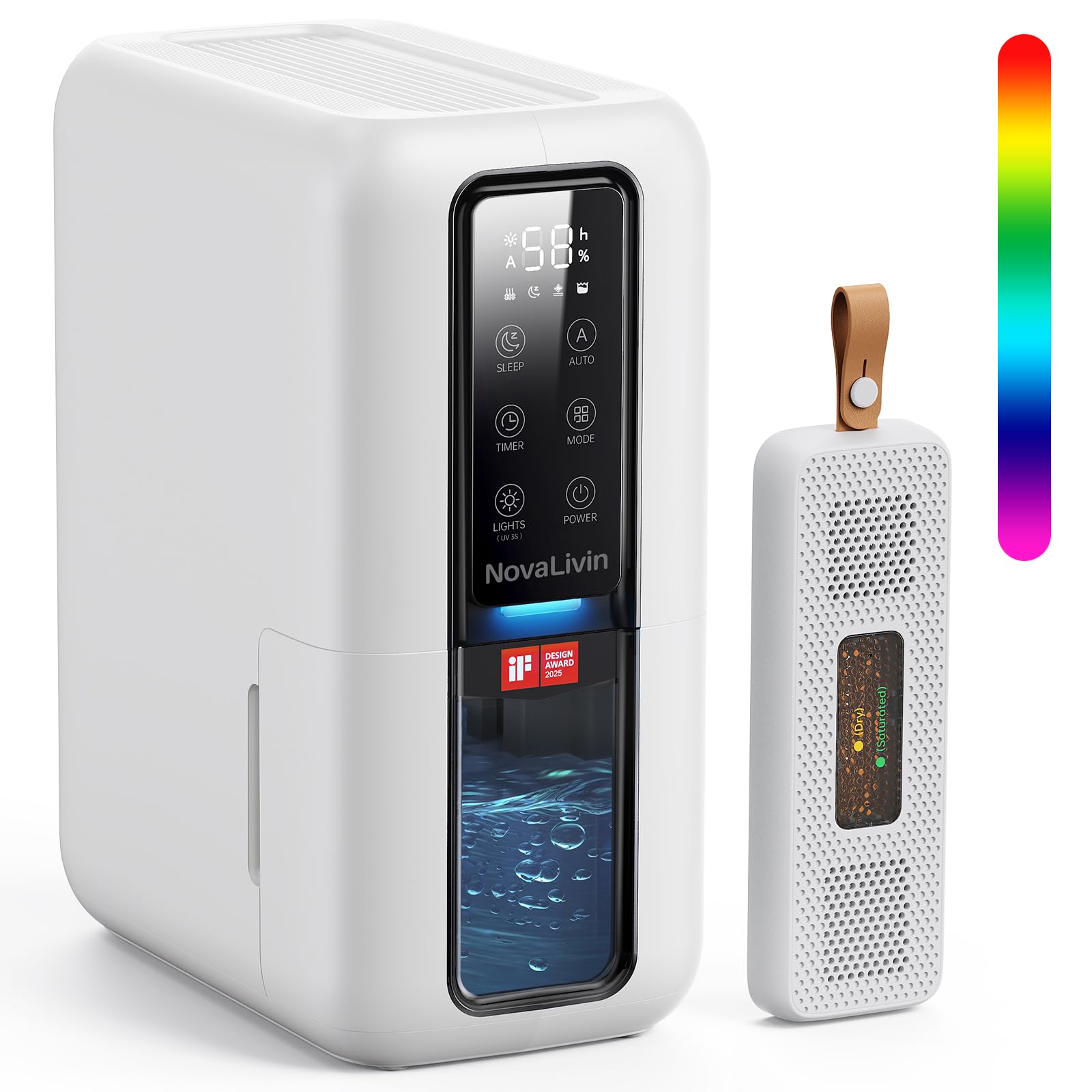 NovaLivin dehumidifier front view, compact unit ideal for small spaces.