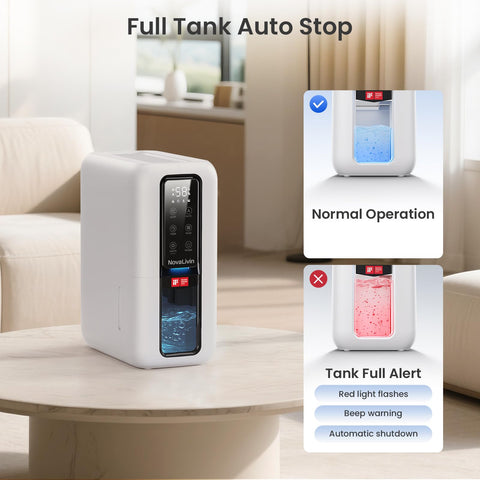 NovaLivin dehumidifier seven-color LED light adds ambiance and convenience.