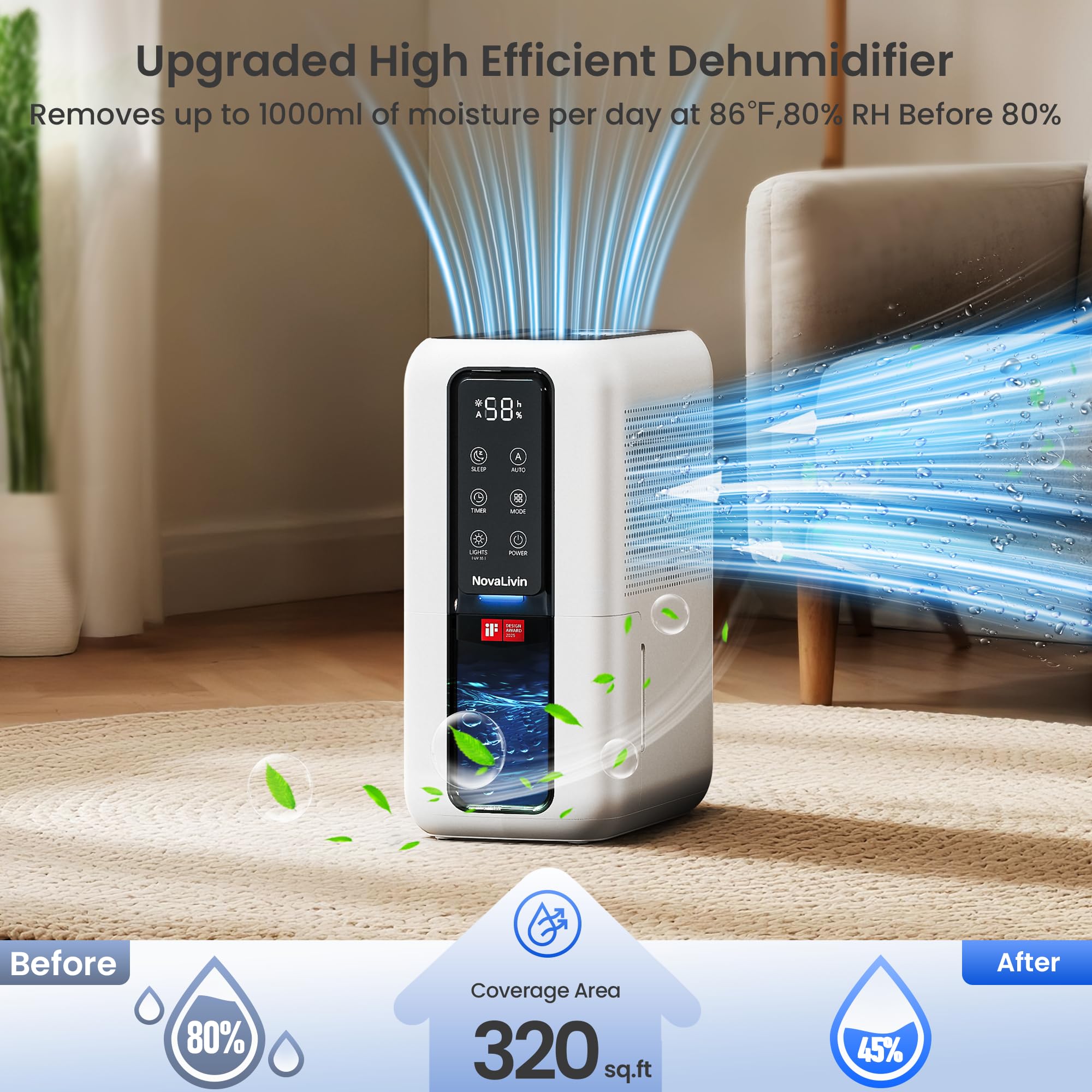 NovaLivin dehumidifier in living room design complements decor.