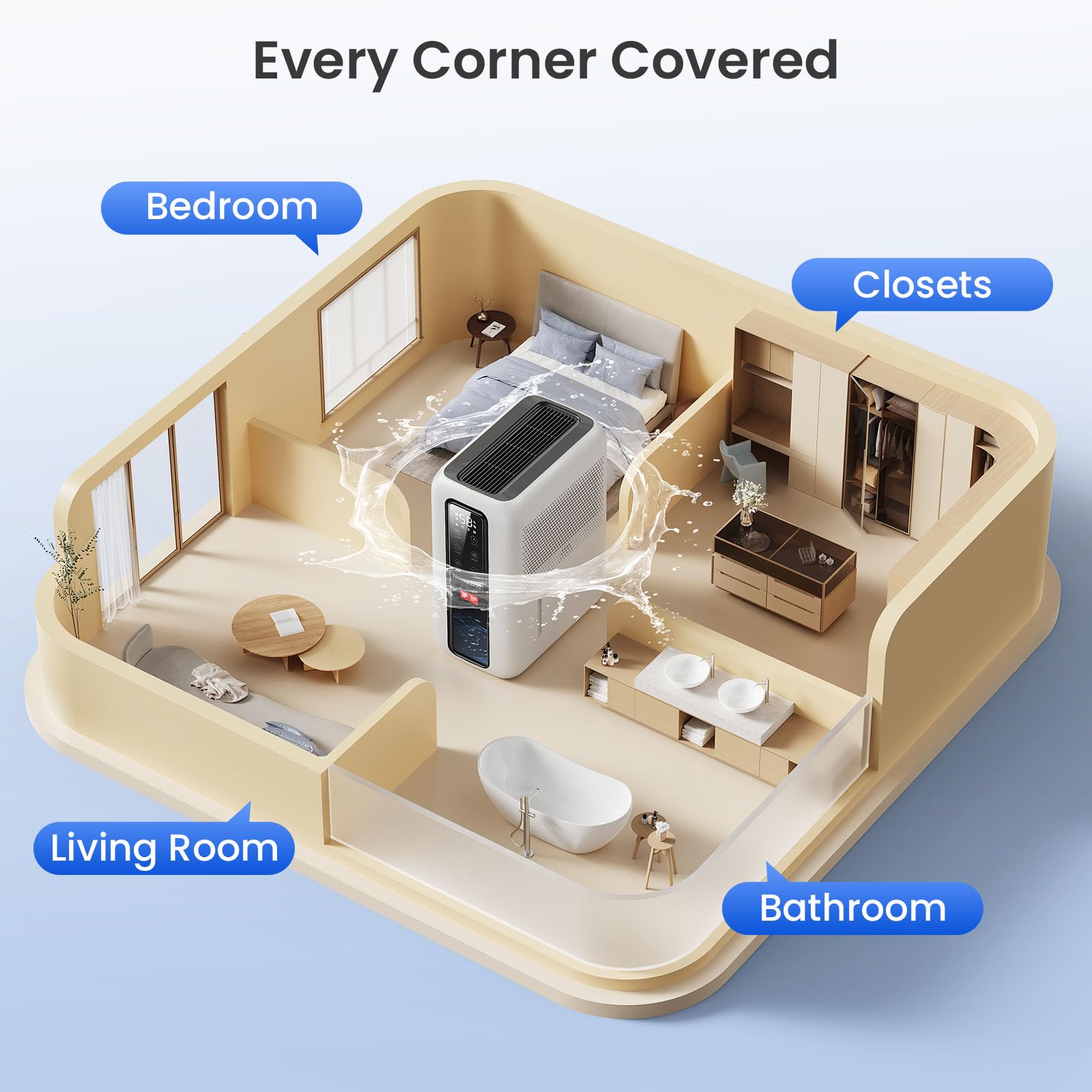 NovaLivin dehumidifier in sleep mode operates quietly for restful nights.