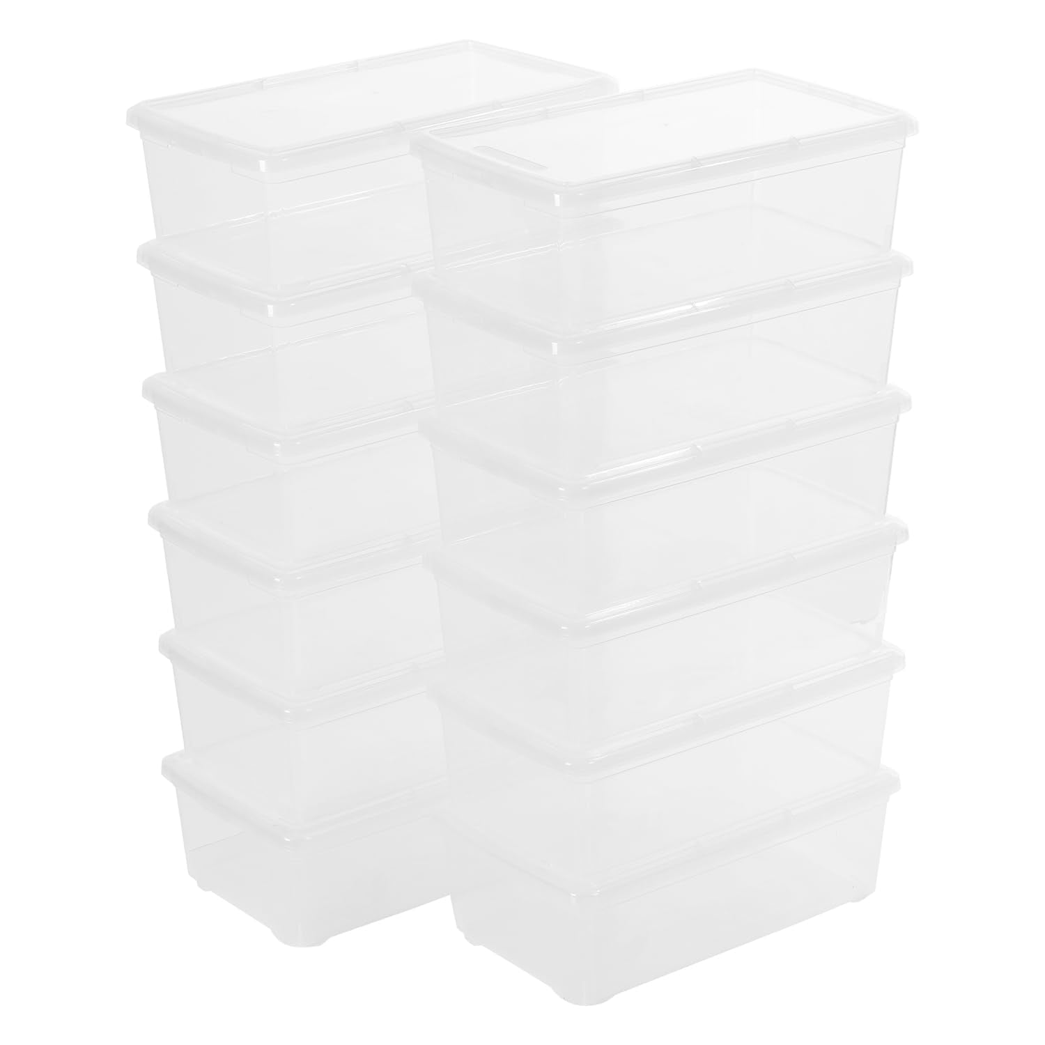 novelinks 12-pack 6qt storage bins with lids offer transparent visibility for quick finding.
