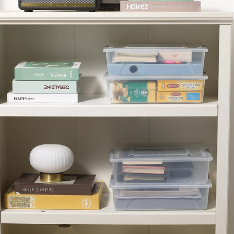 Novelinks secure locking clasp bins protect contents from dust and spills.