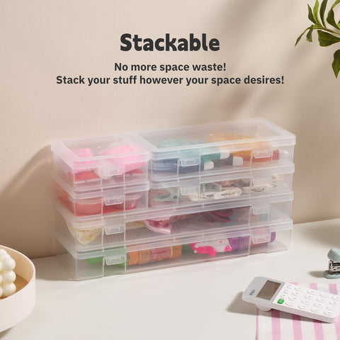 Novelinks stackable storage design helps save space and organize a desk.