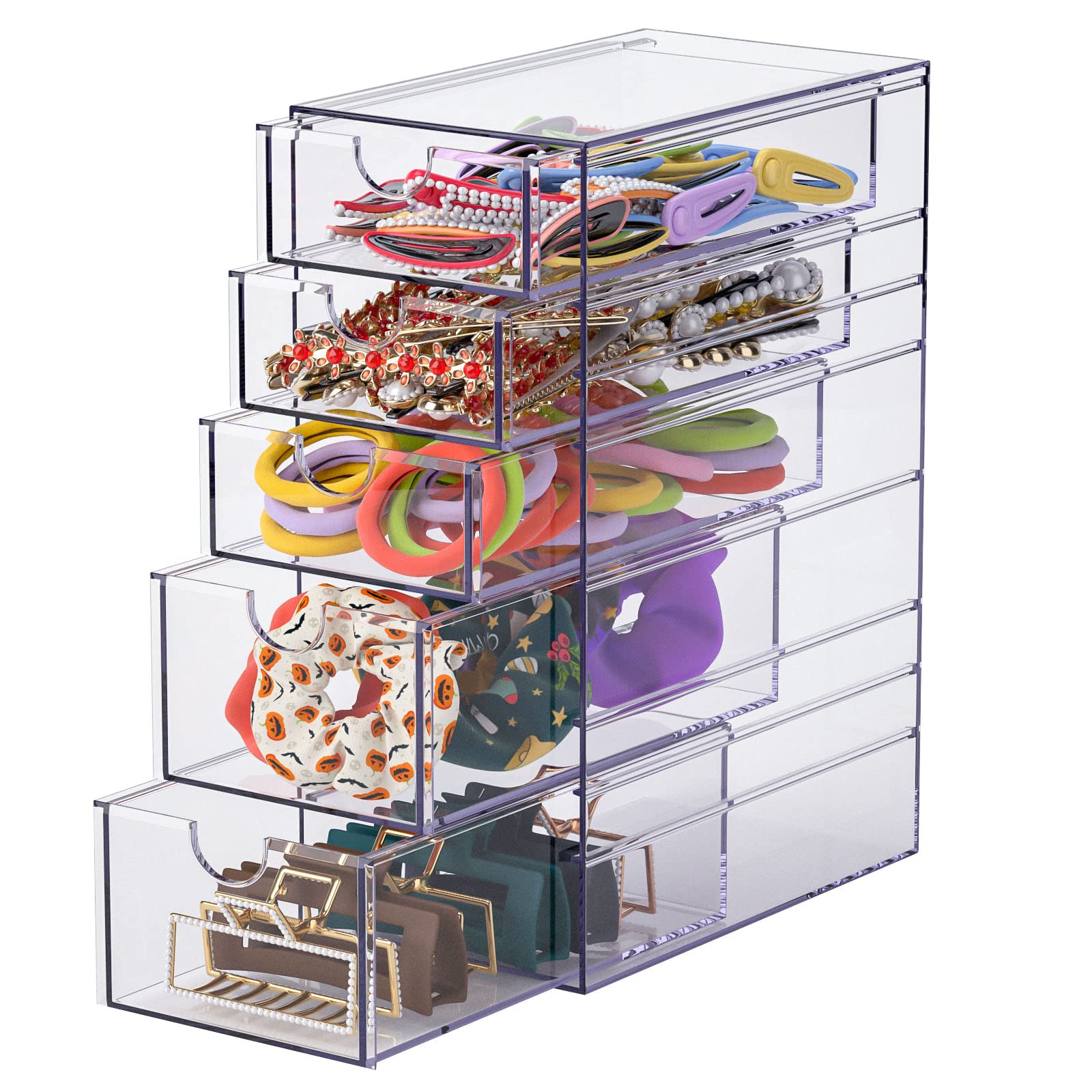 Noverlife Clear 5-drawer organizer with open view for easy access to hair accessories