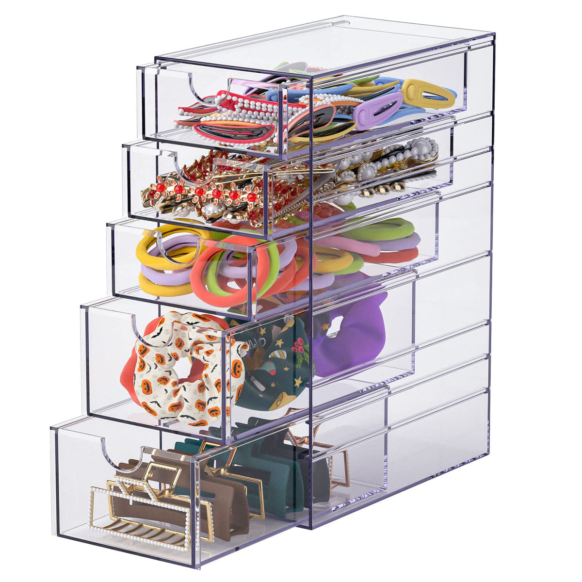 Noverlife Clear 5-drawer organizer with open view for easy access to hair accessories
