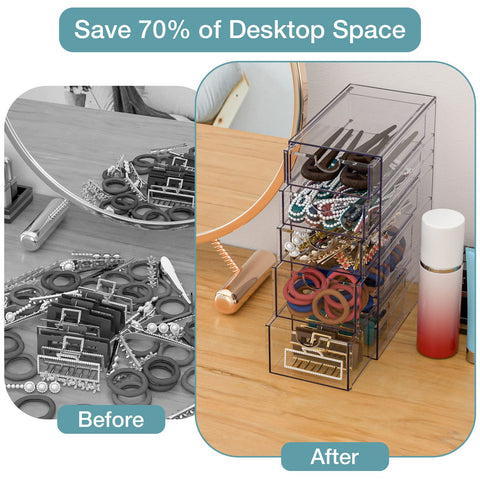 Noverlife Clear 5-drawer setup optimized for compact vanity storage