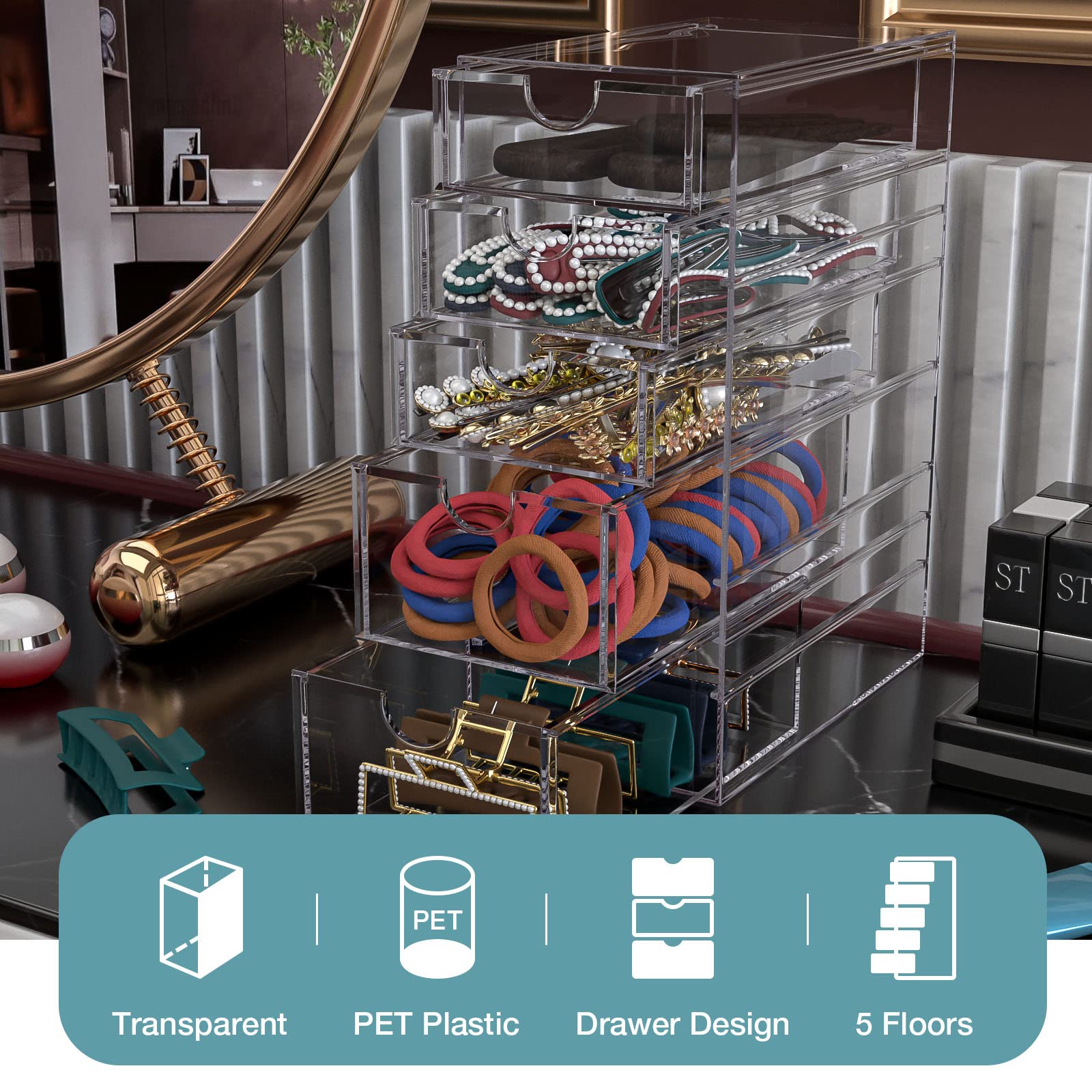 Noverlife Clear drawers with removable layers for flexible organization