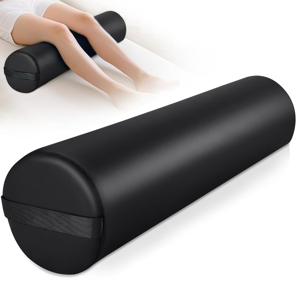 Noverlife full-round bolster for legs on a massage table providing steady leg support
