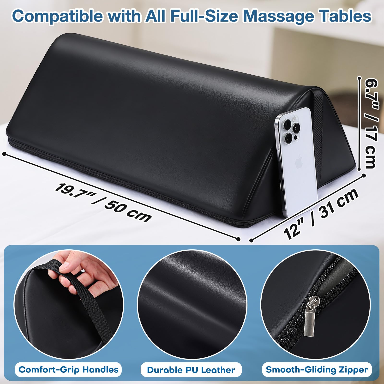 Noverlife Knee Wedge Pillow on massage table supports proper leg elevation.