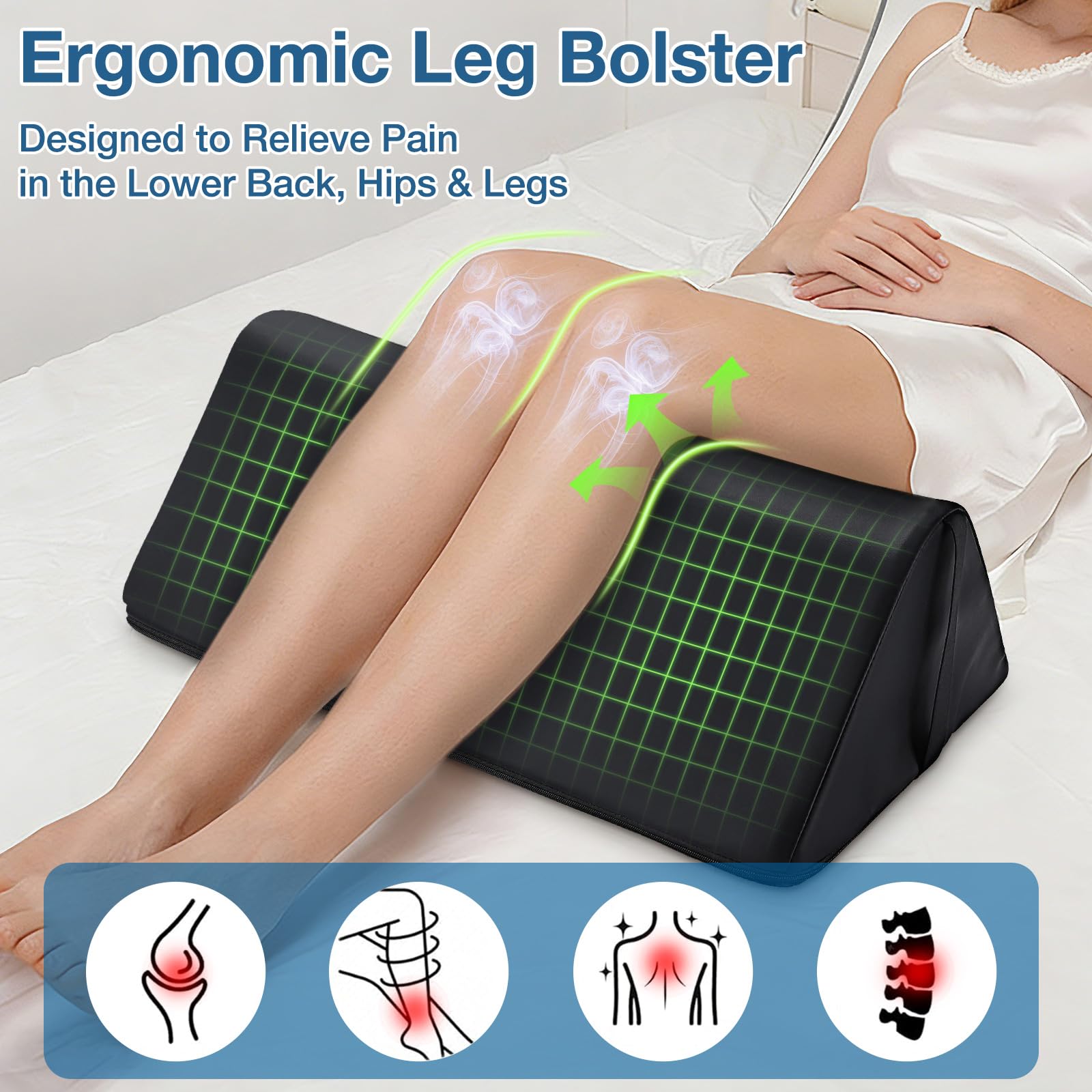 Noverlife Knee Wedge Pillow side view for targeted leg and knee support.