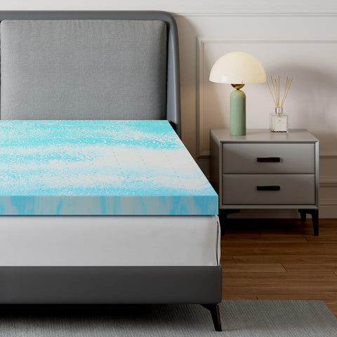 Novilla 3-inch twin mattress topper unrolled on bed shows plush support