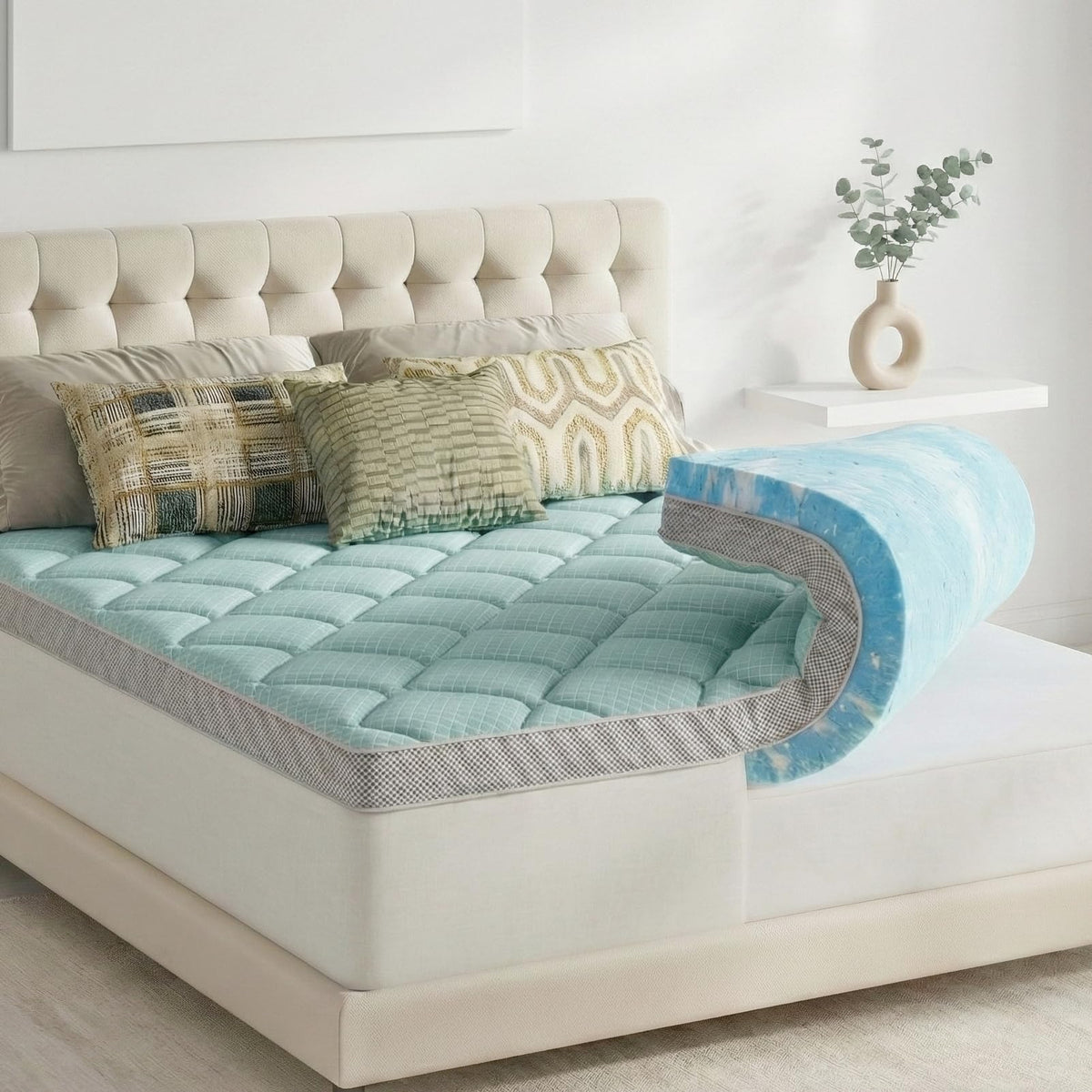 Novilla four-inch dual-layer topper plush top layer close-up for cloud-like comfort