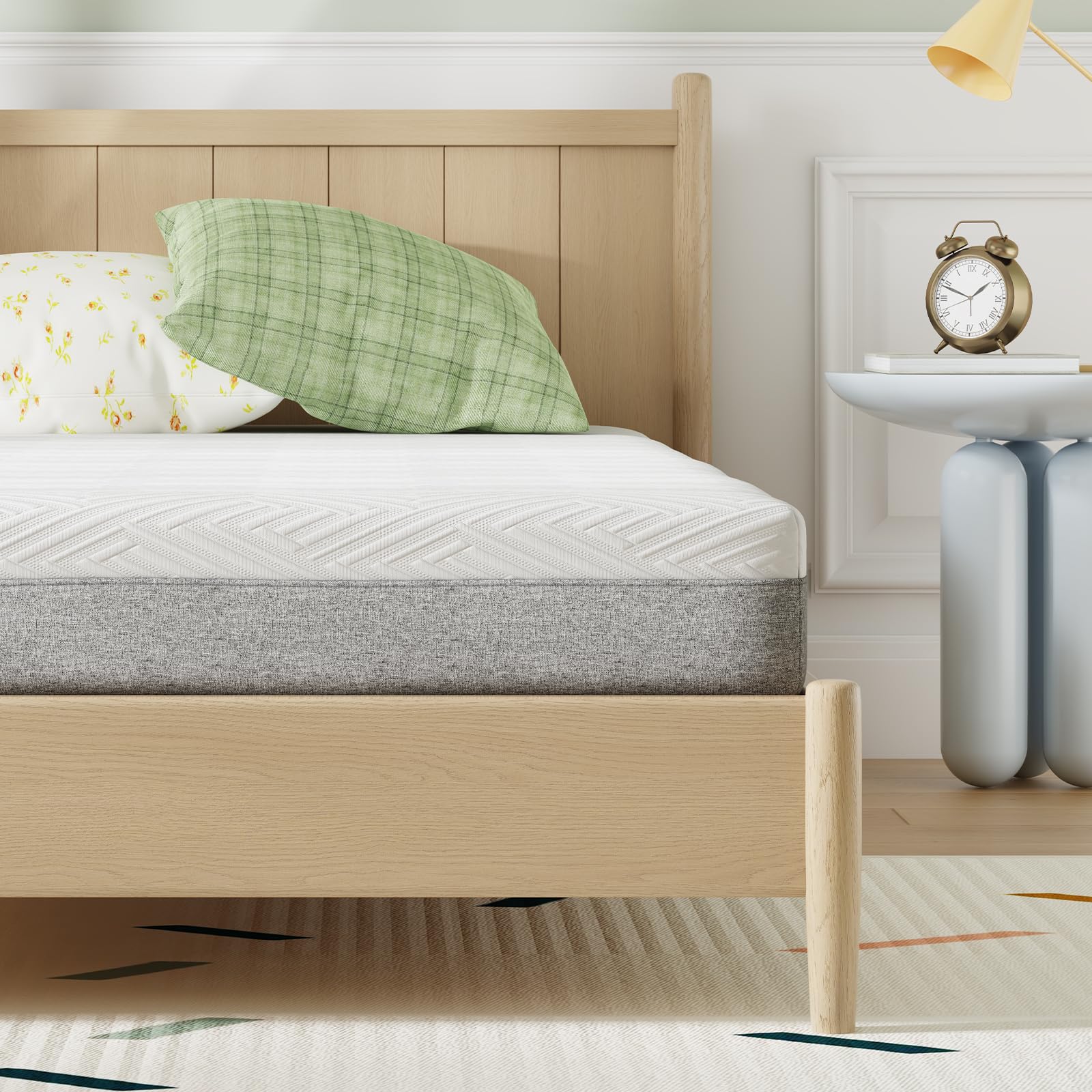 Novilla 8in twin mattress top view showcases plush surface for comfort.