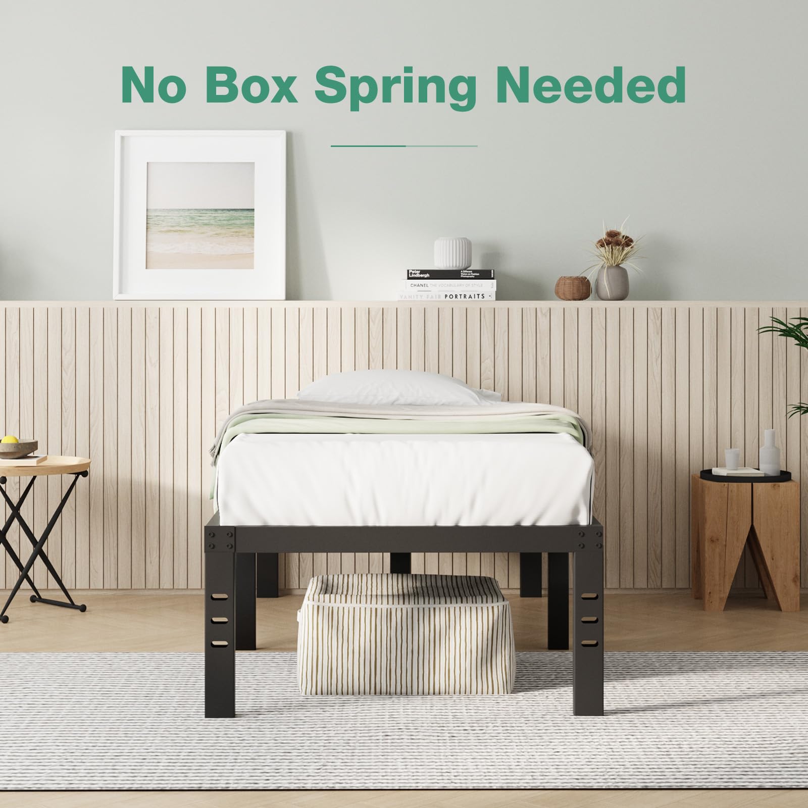 Novilla twin bed frame no box spring needed for mattress setup.