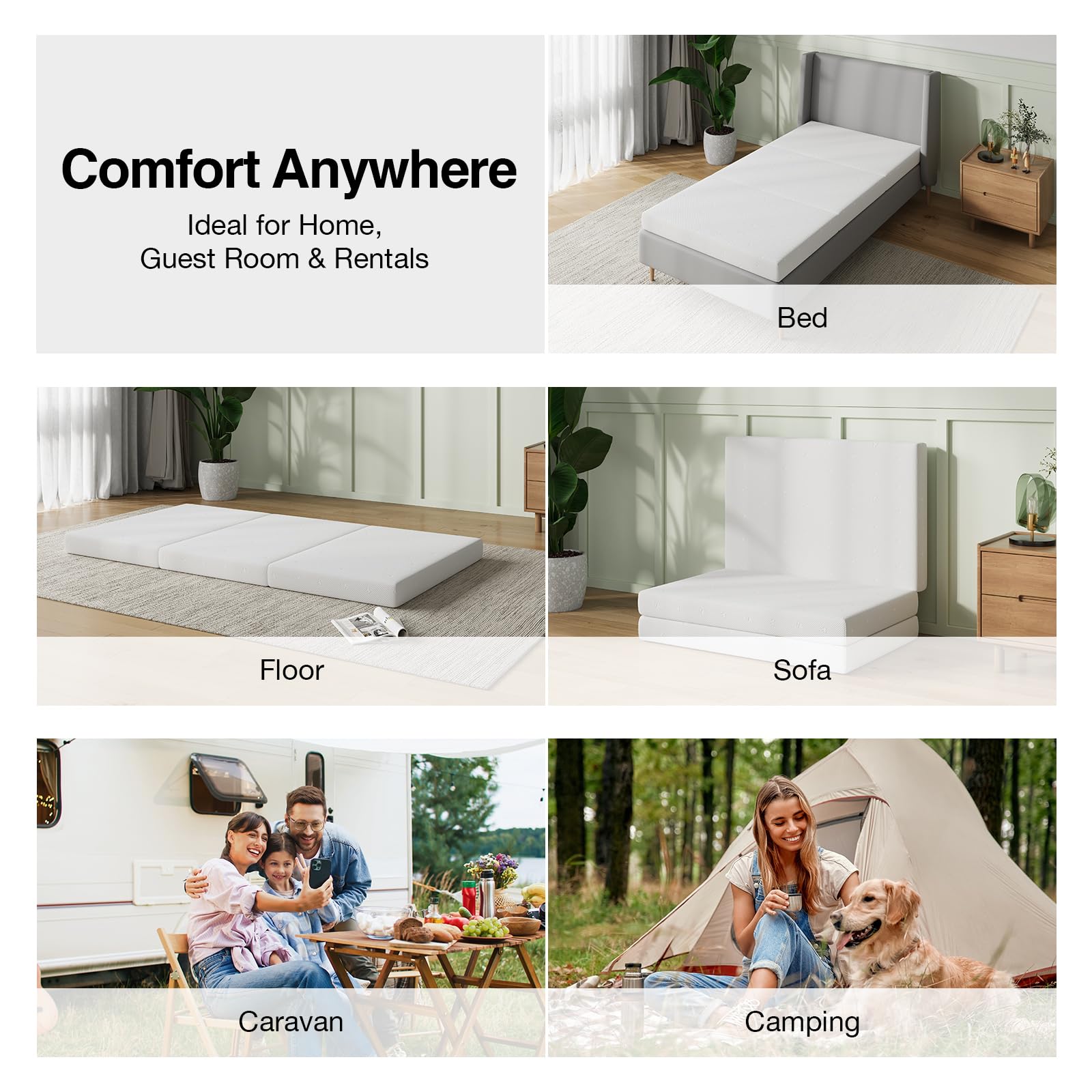 Portable mattress for camping or RV trips, easy to store and carry