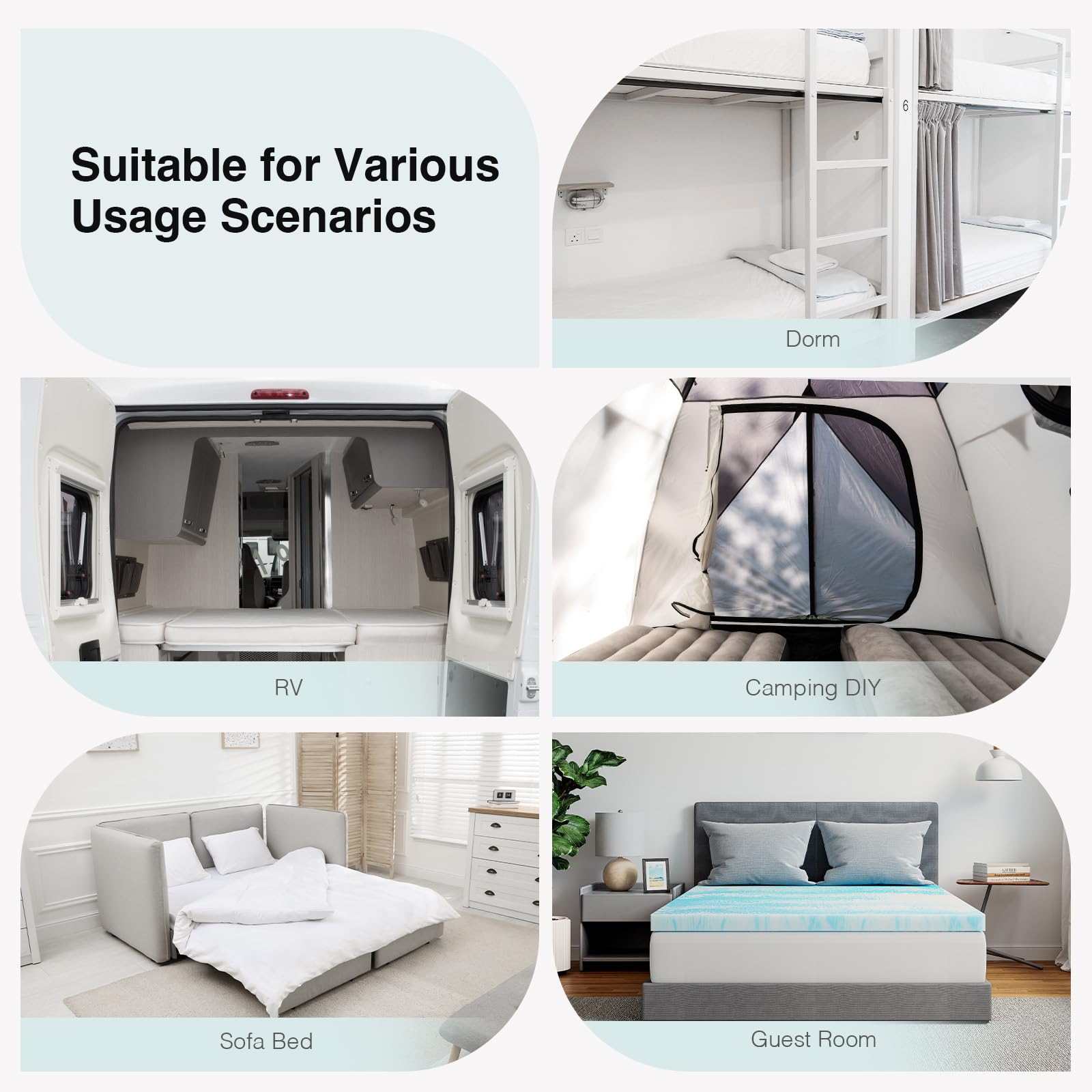 Novilla king topper in a sofa or RV setup adds resting surface.