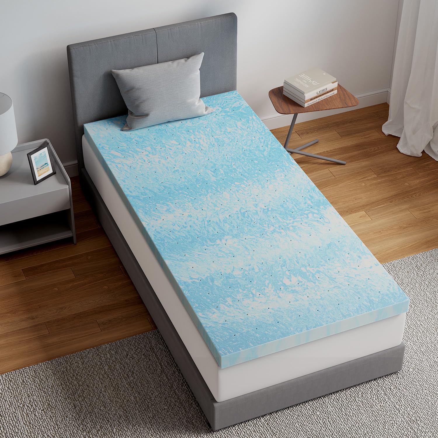 Novilla topper with cooling gel for a cooler, more comfortable sleep.