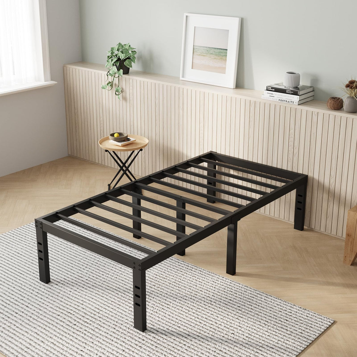 Novilla twin bed frame 14-inch top view shows sturdy metal construction for lasting support.