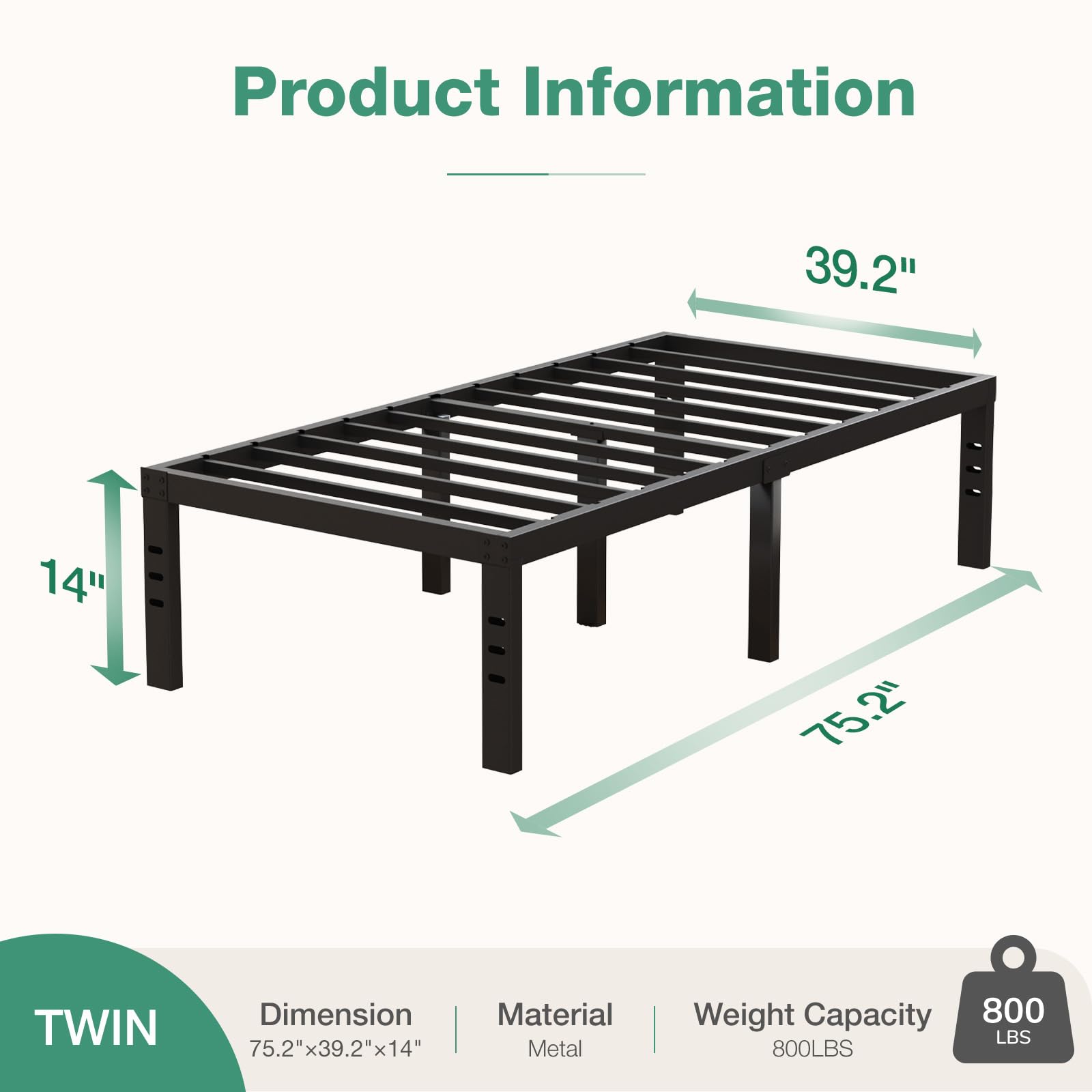 Novilla twin bed frame under-bed storage area with ample clearance.