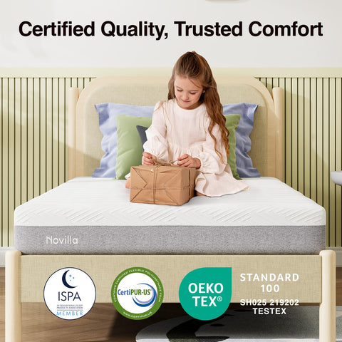 Novilla boxed mattress ships compactly for easy unboxing and setup.