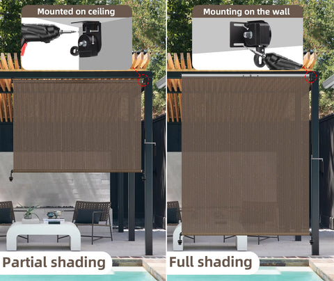 NOVINO Outdoor Roller Shade blocks UV for cooler outdoor spaces