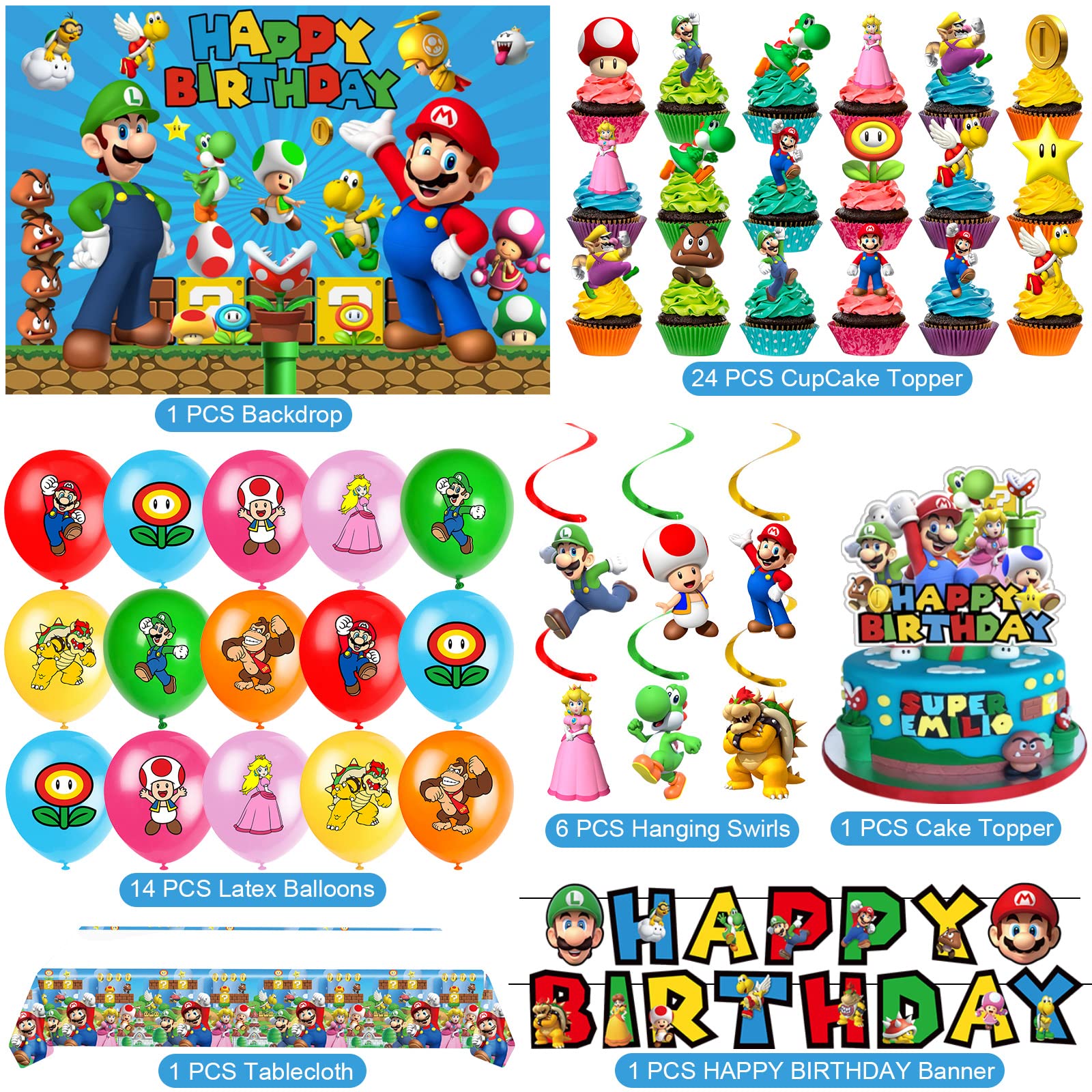 Novovida Mario backdrop provides a vivid scene for photos and cake moments.