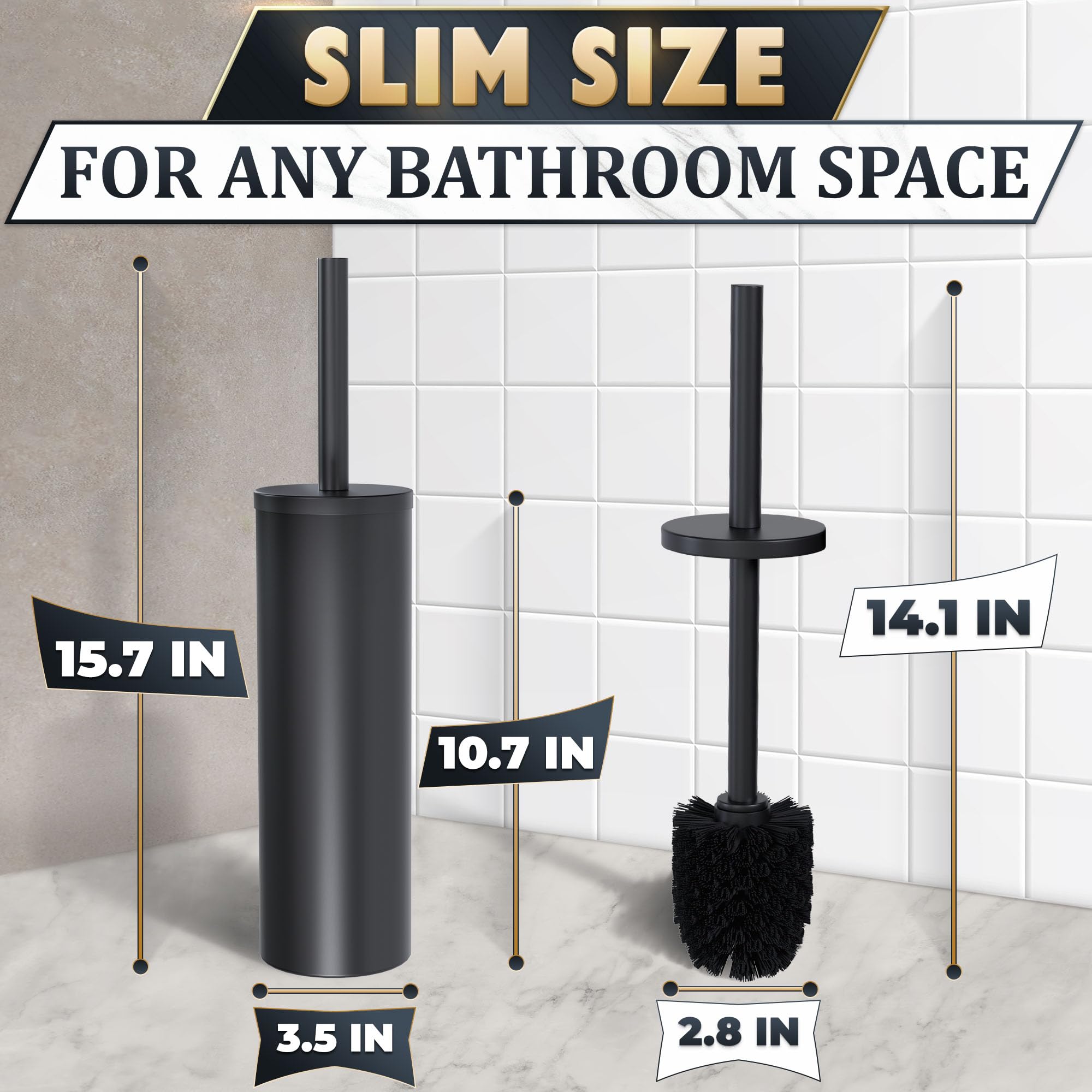 Novsix black toilet brush holder with compact design for discreet storage