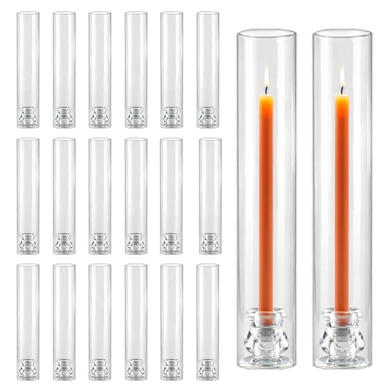 Novyxis 20-pack hurricane holders, 12.6 inches tall, open-ended for dramatic centerpieces.