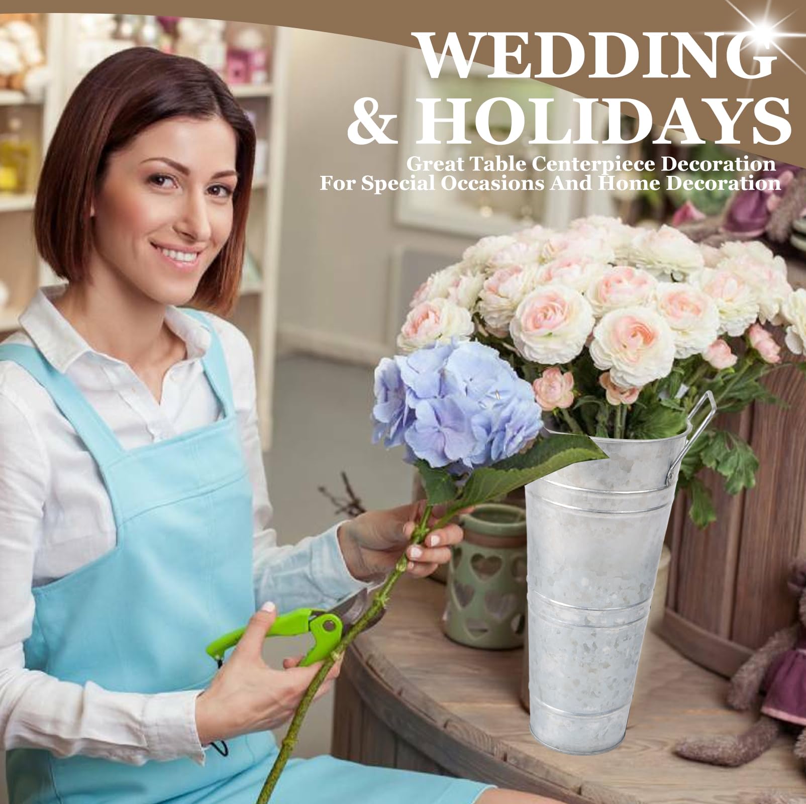 Nowdowin stackable silver flower buckets for easy storage