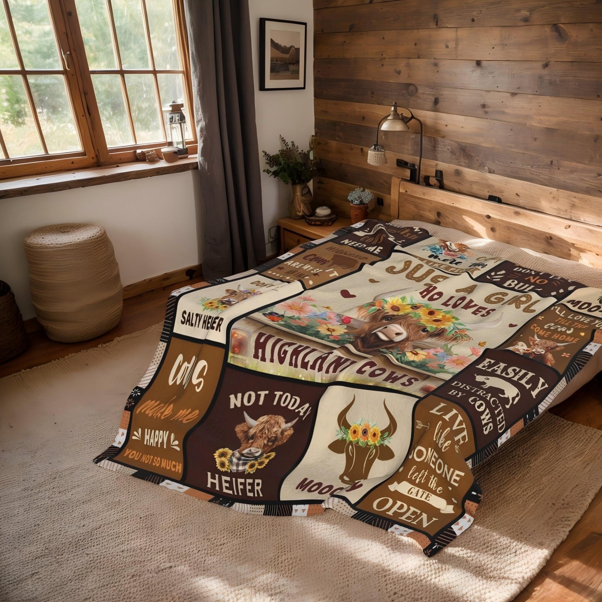 Noxkioy Highland Cow blanket bedtime snuggle adds comforting warmth.