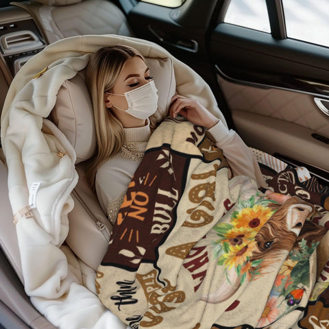 Noxkioy Highland Cow blanket folded display highlights its cozy snuggle size.