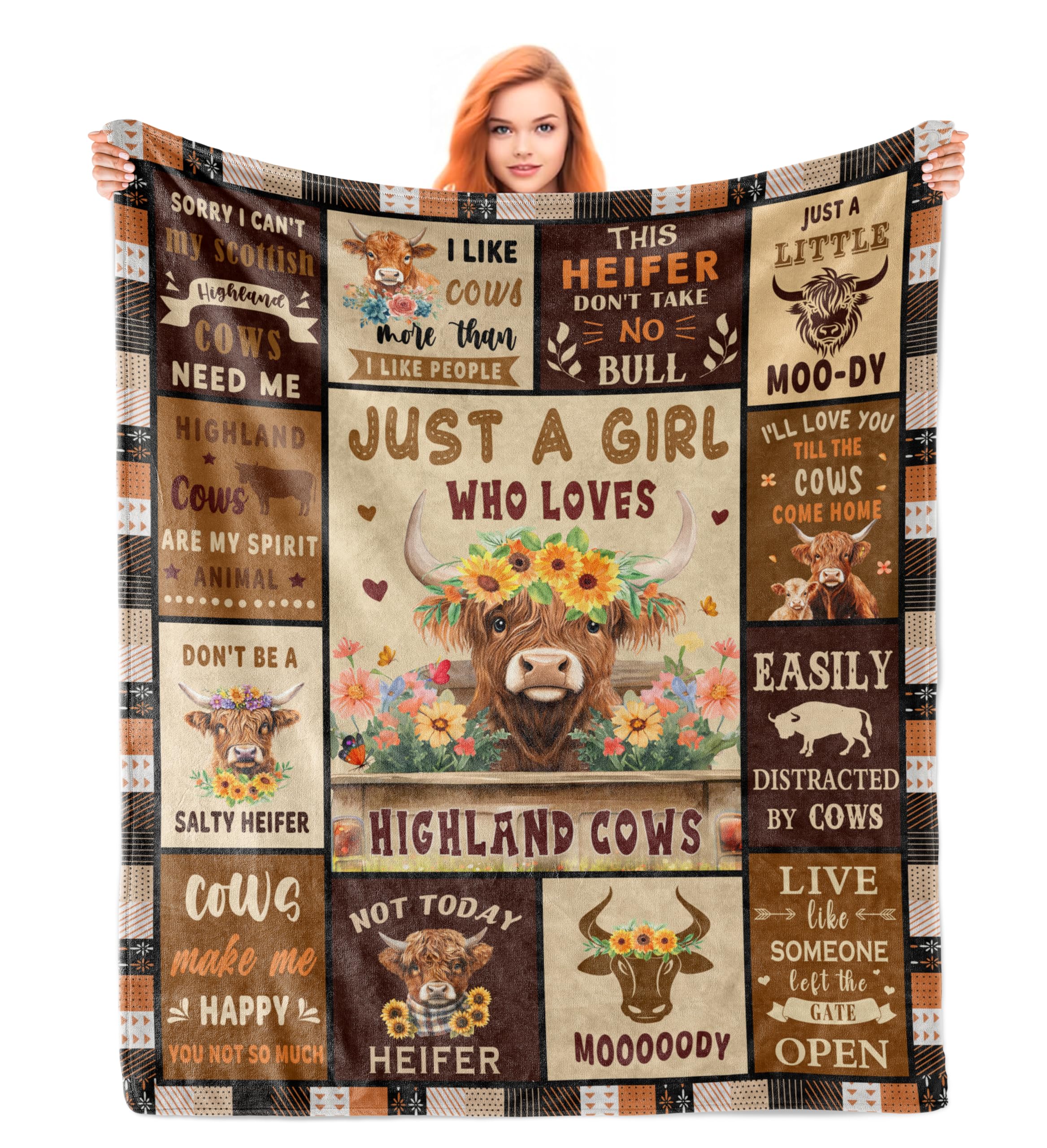 Noxkioy Highland Cow blanket texture close-up shows soft flannel warmth.