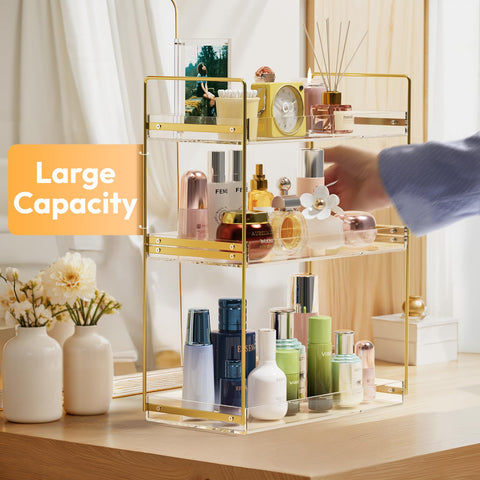 NPPLUS organizer with shampoo and skincare display supports daily vanity routines.