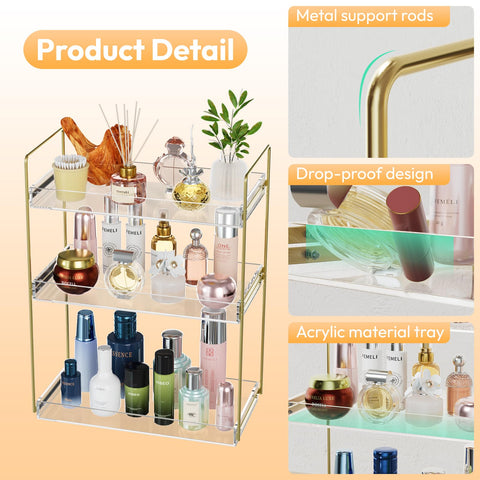 NPPLUS vanity organizer close-up emphasizes clear acrylic trays for easy visibility.