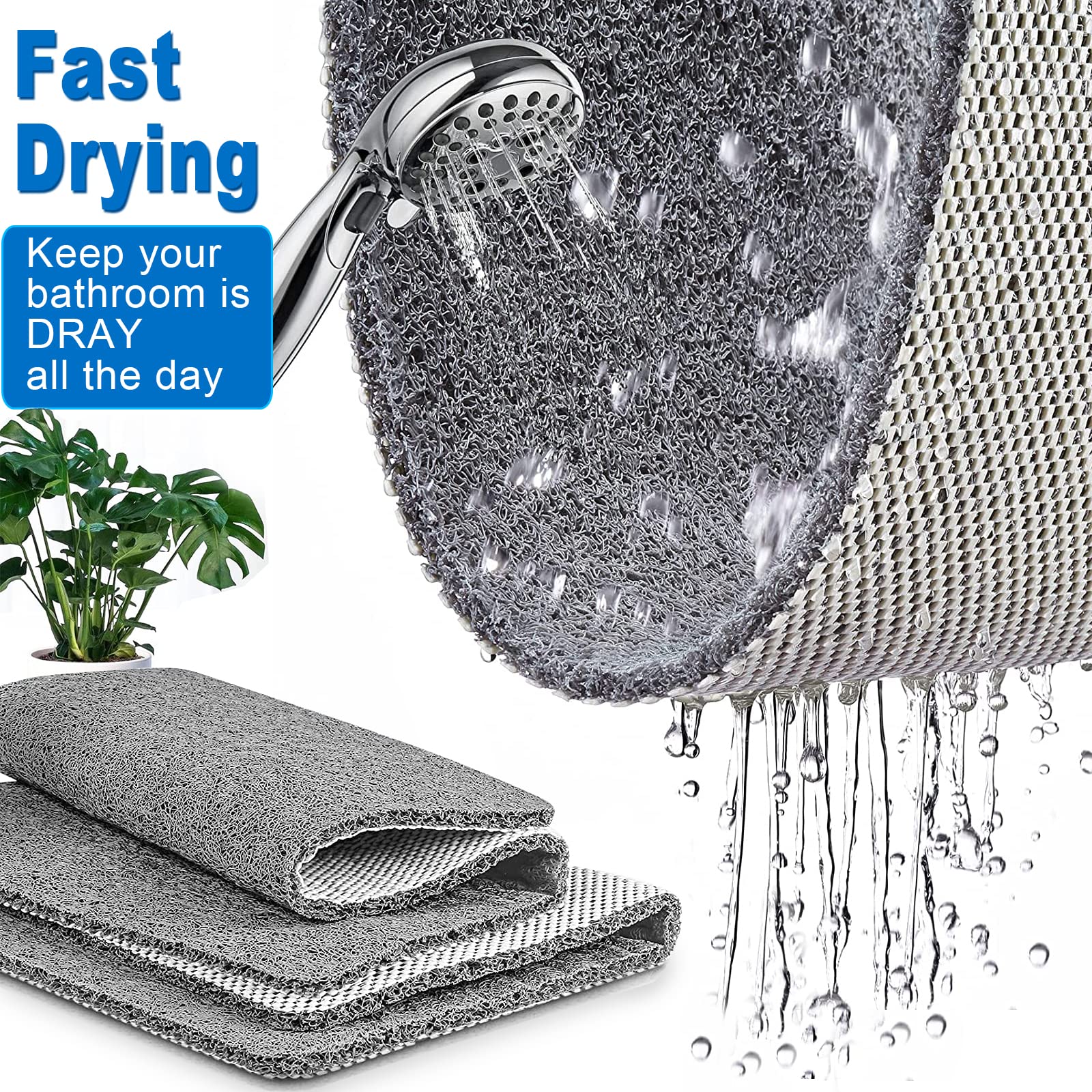 NQWei Shower Mat Anti Slip Back stays flat without suction cups