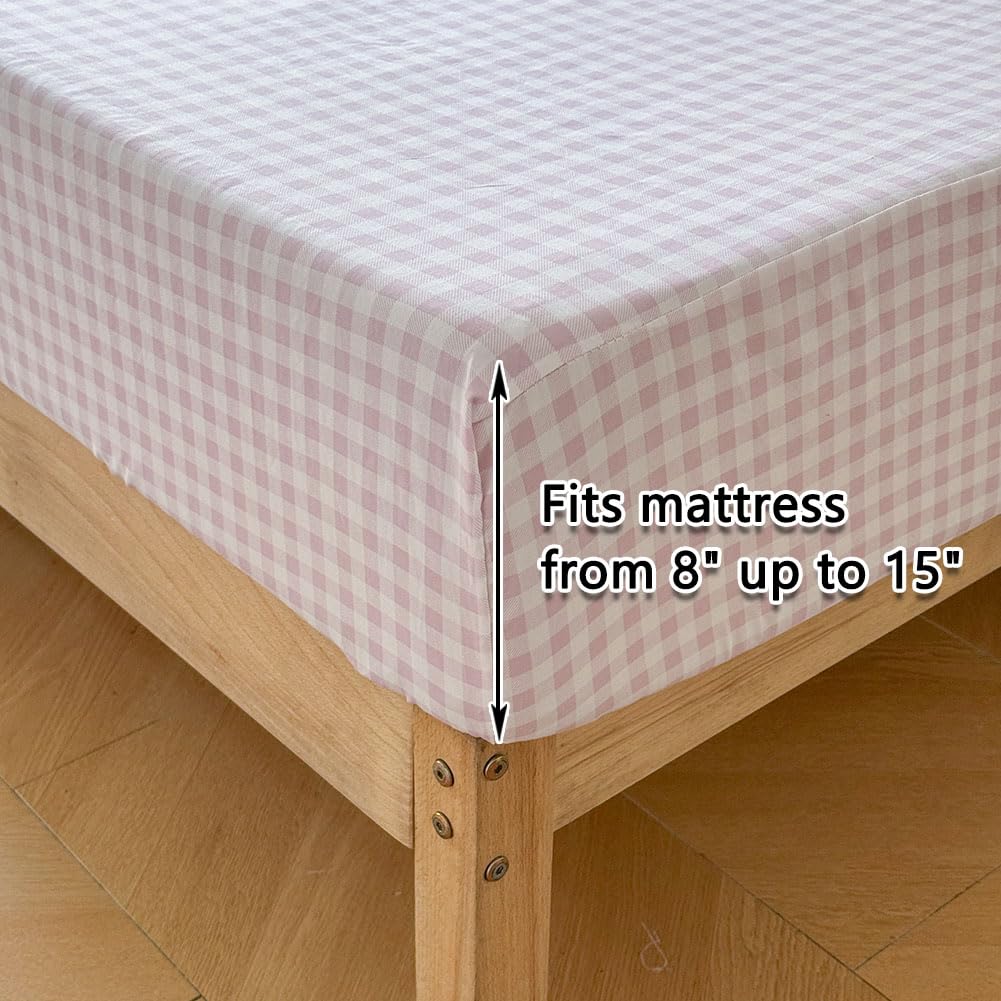 NSNLGSGC pink gingham ruffle bedroom decor for cottage style spaces.