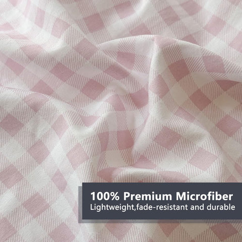 NSNLGSGC pink gingham ruffle fabric detail highlights breathable microfiber texture.