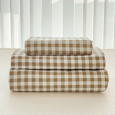 NSNLGSGC tan gingham queen flat sheet in soft brushed microfiber for cozy nights