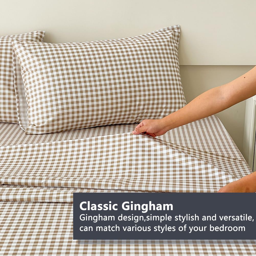 NSNLGSGC tan gingham queen pillowcases complement the set with smooth fabric