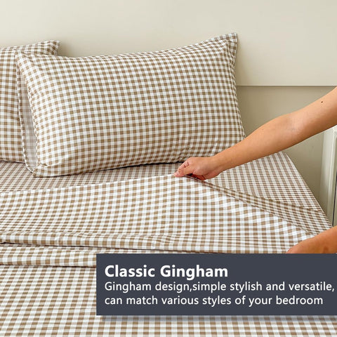 NSNLGSGC tan gingham queen pillowcases complement the set with smooth fabric