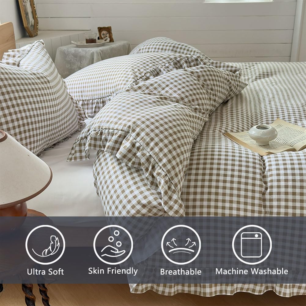 NSNLGSGC vintage gingham plaid bedset enhances cottagecore style in any room