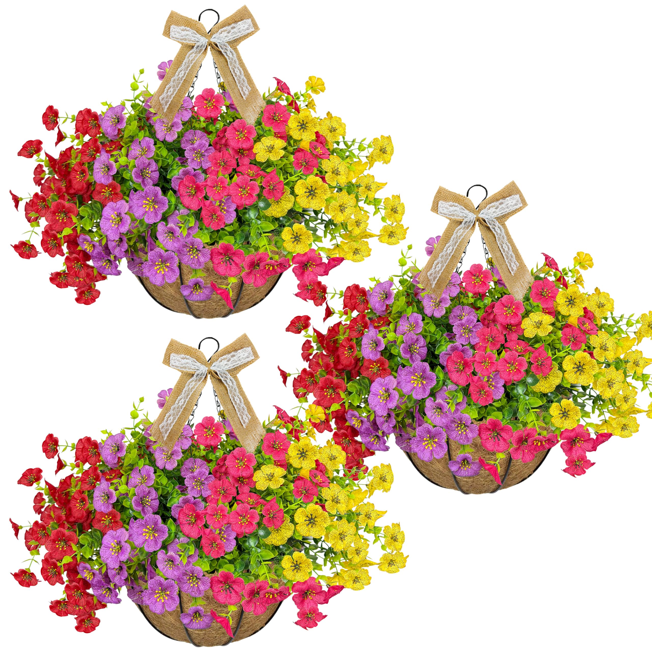NSOPB 3-pack hanging flower baskets for porch decor with durable 10-inch baskets