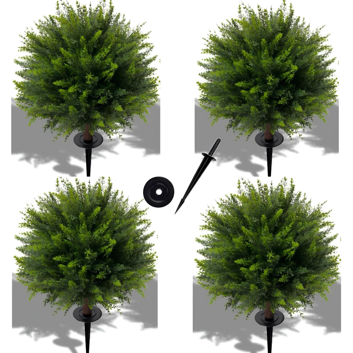 NSOPB cedar topiary ball 24.5 inches, four-pack with ground spike for outdoor décor.