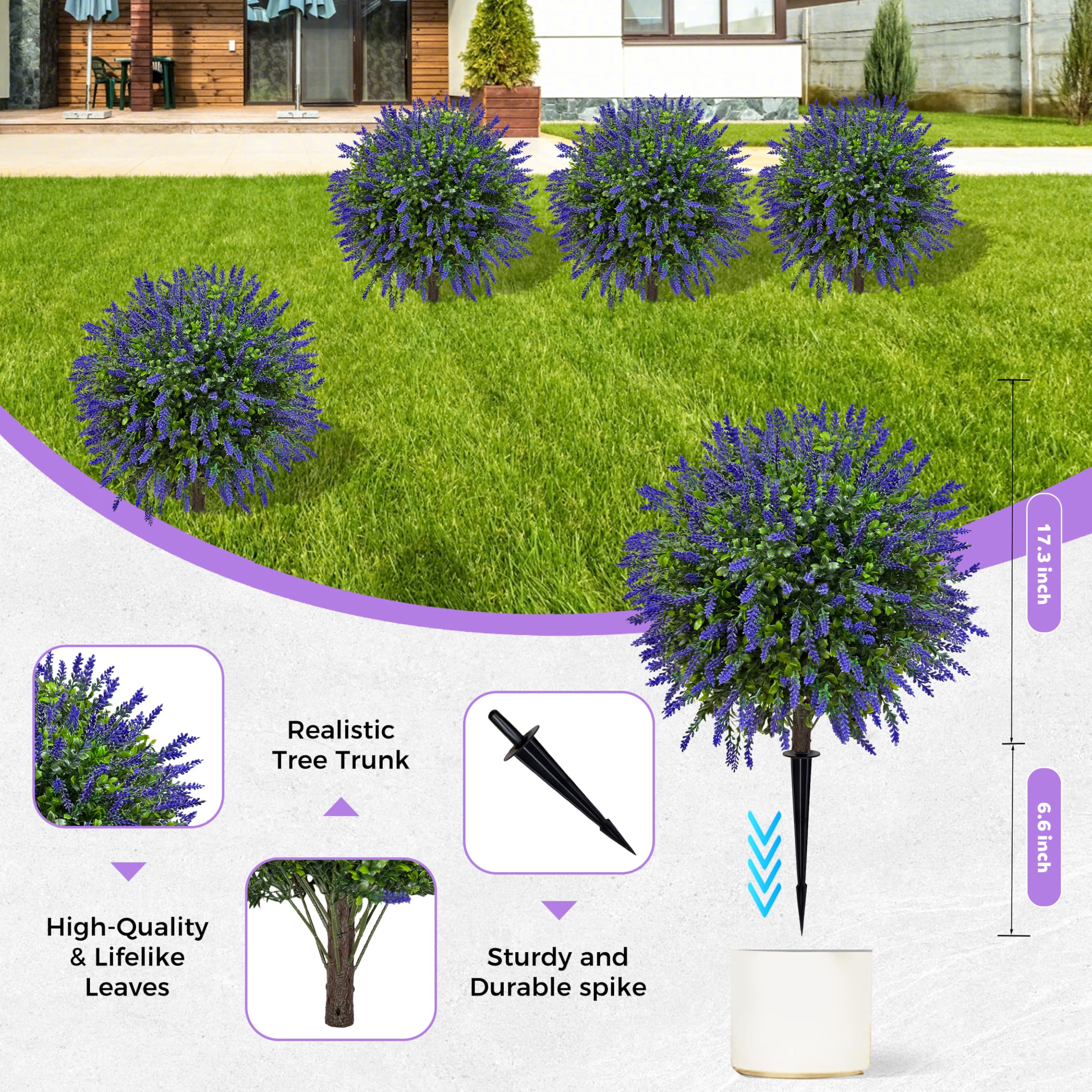 NSOPB ground spike stabilizes outdoor topiary in soil