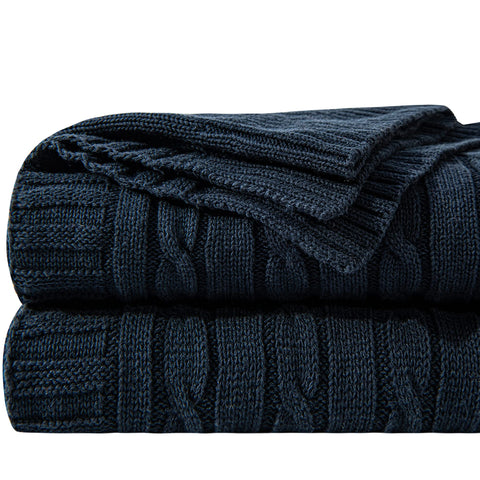 NTBAY navy 51x67 cotton cable-knit throw blanket for couch comfort