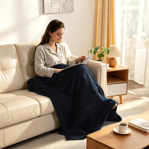 NTBAY soft-knit throw on sofa for lightweight warmth and decor