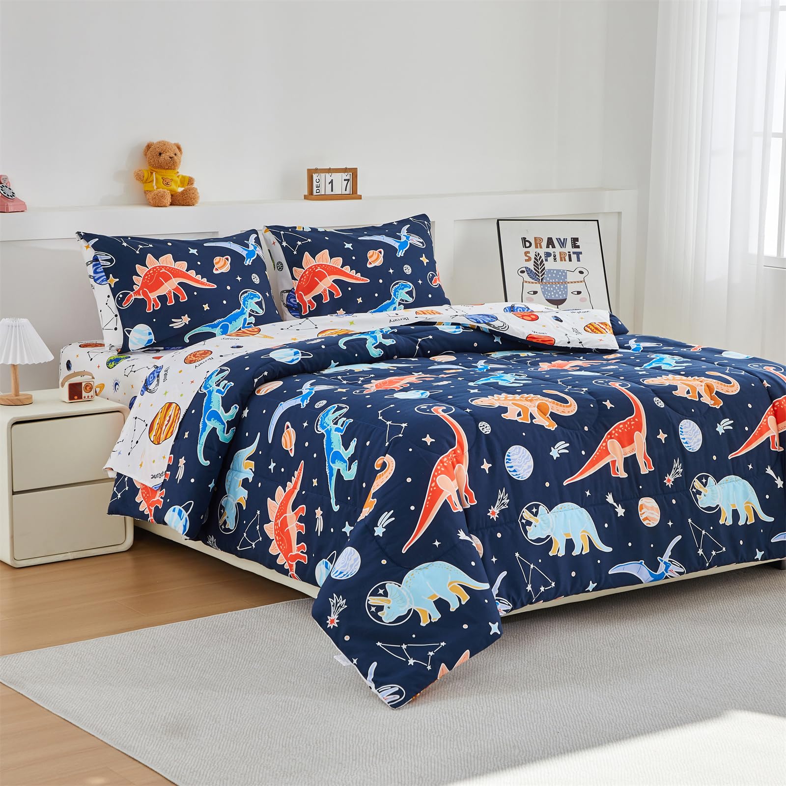 NTBED dinosaur comforter closeup stitching highlights durable microfiber construction.